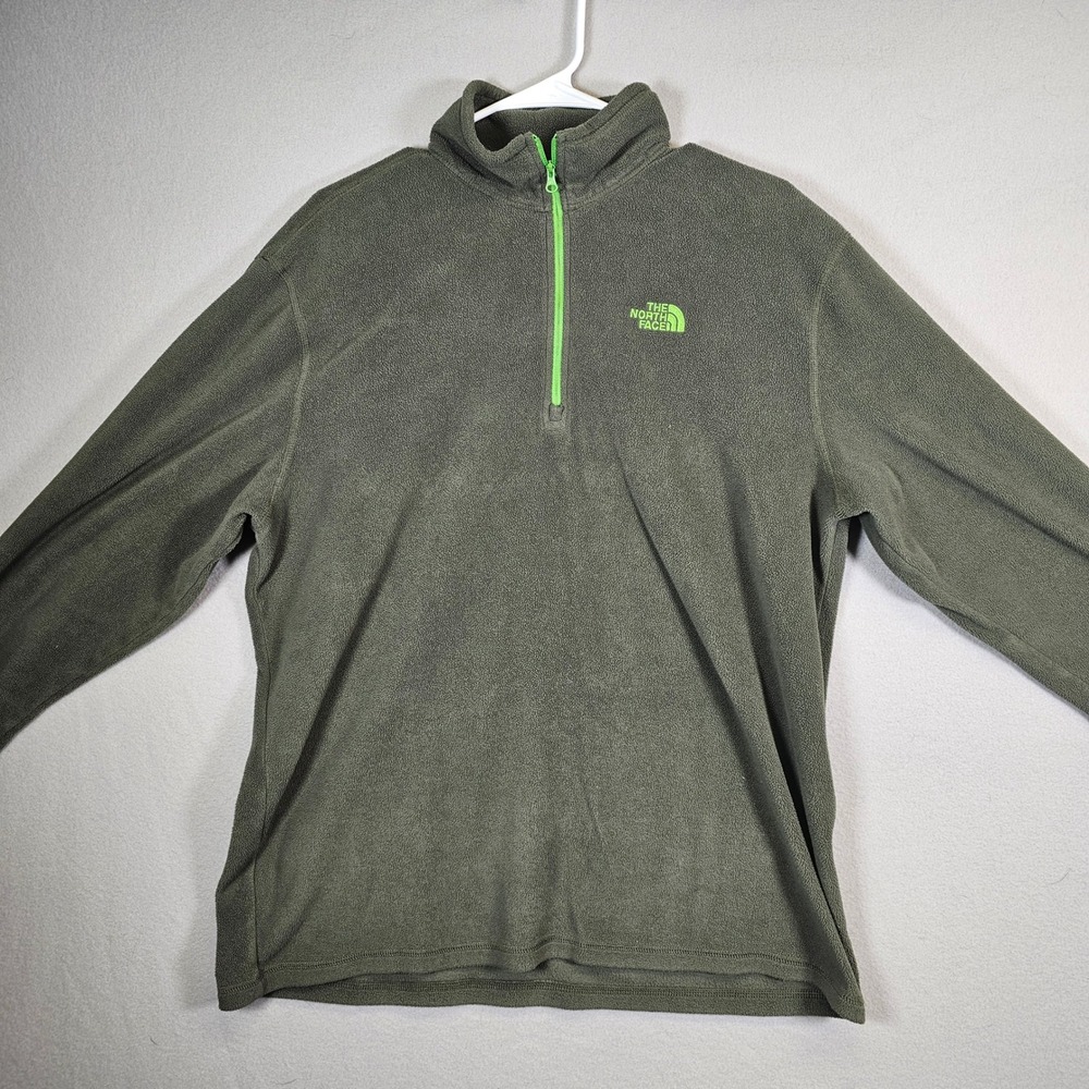 The North Face Mens Large Polartec Fleece 1/4 Zip Pullover Olive Green Lime Logo